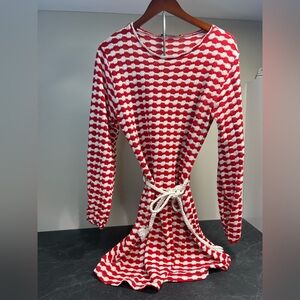 Zara Red and White Textured Knit dress
